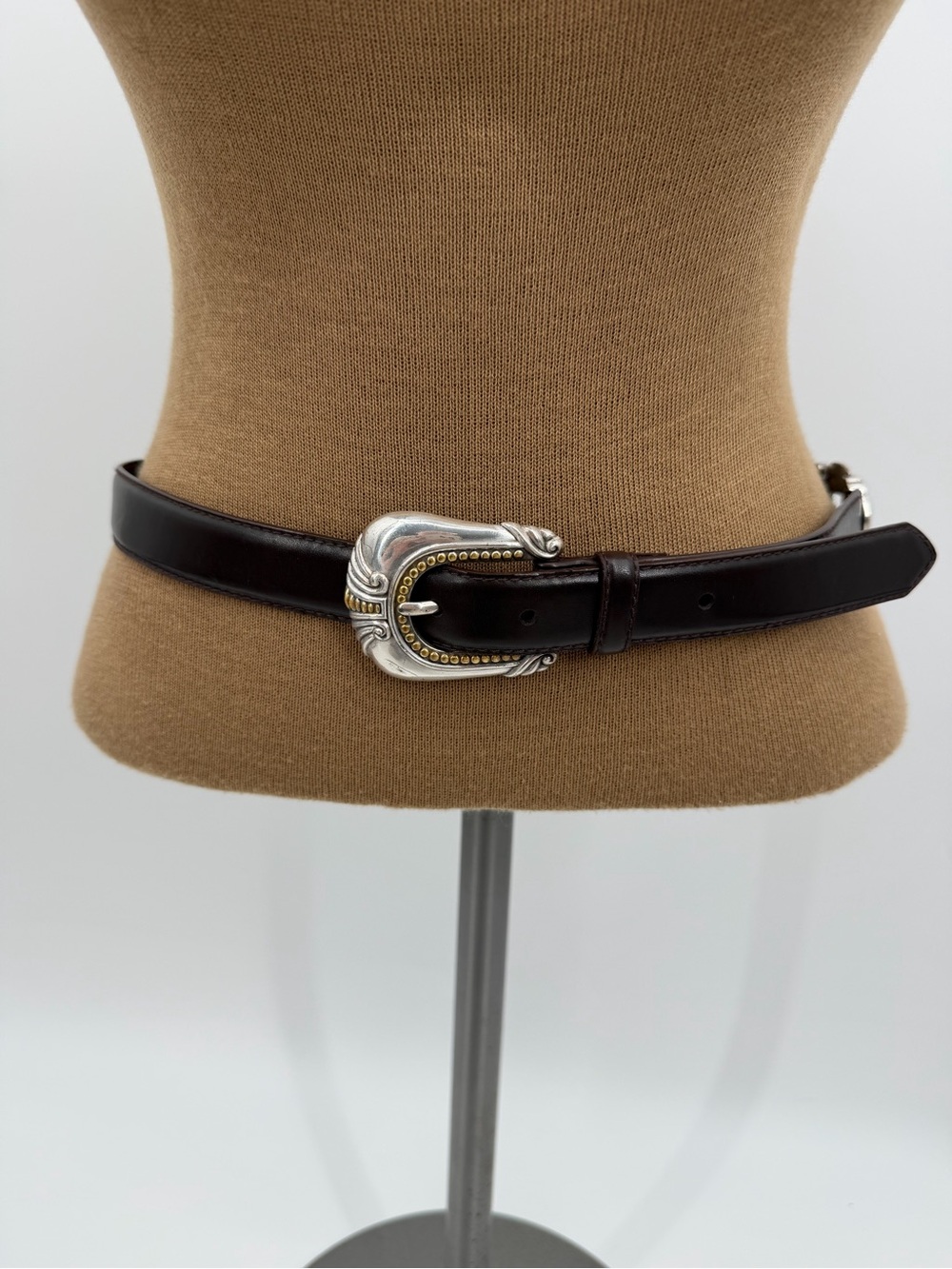 Ritz Accessory Black Leather Skinny Belt M Ornate Silver Gold Western Buckle